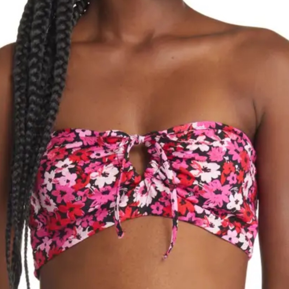 Coquette Ruched Keyhole Bandeau Bralette Top Vintage inspired Pink Red Florals